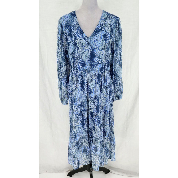 Joie Dresses & Skirts - Joie Dress Womens XL Blue Paisley Maxi Chiffon Lined V-neck Feminine Career